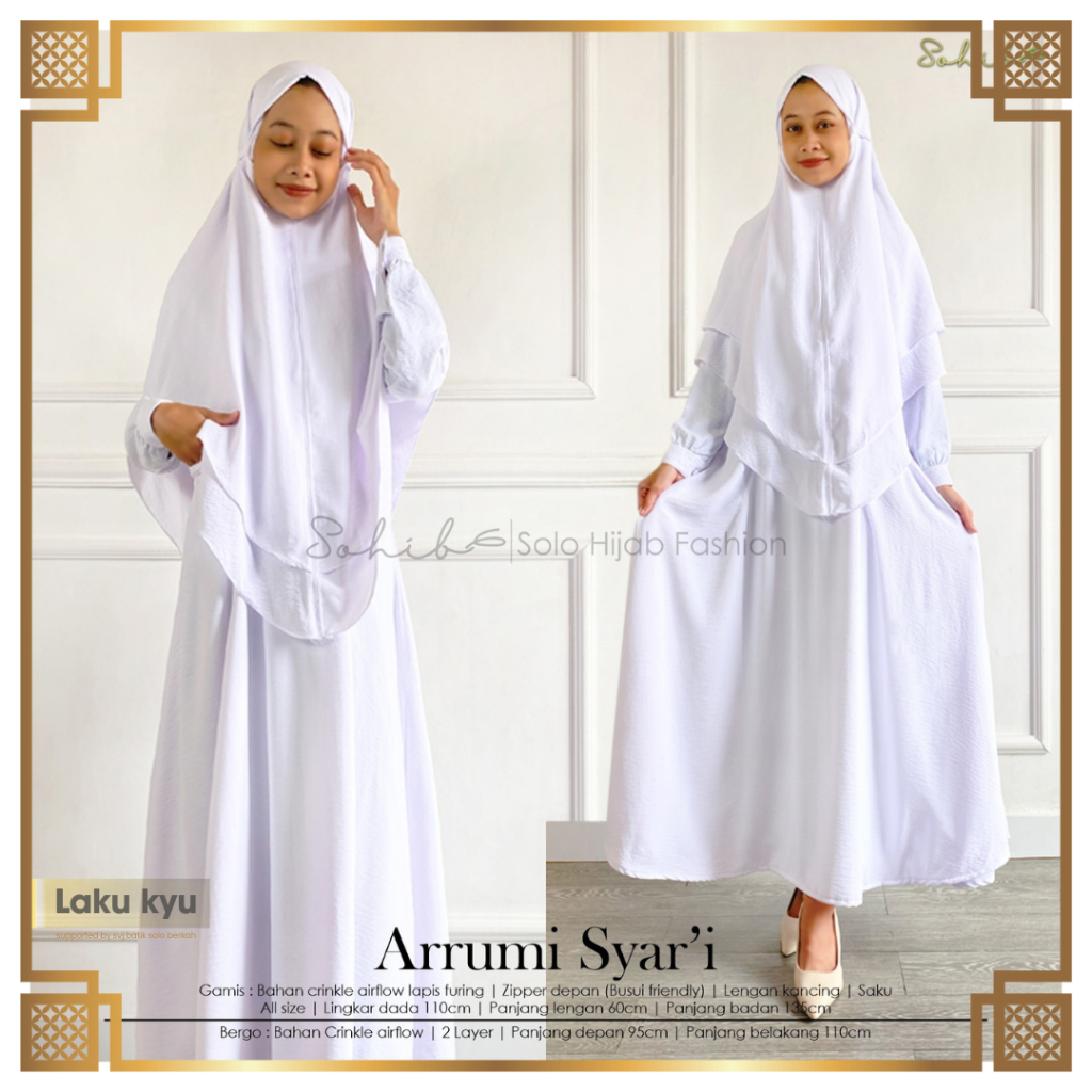 Gamis syari polos Haji Umroh wanita busui polos putih set kerudung pakaian seragam ihram abaya sohib