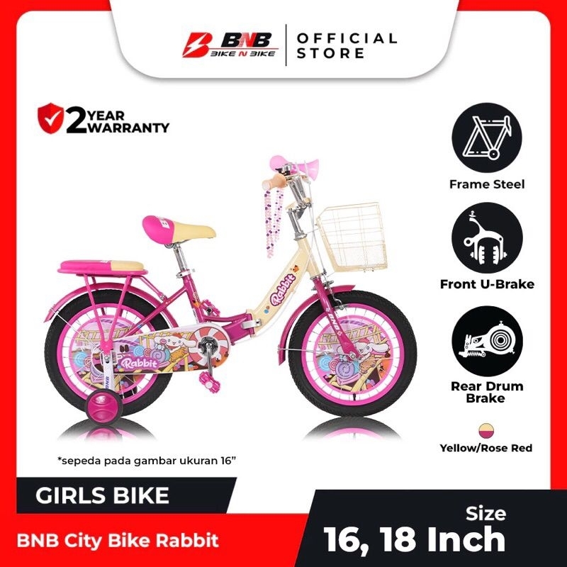Sepeda anak perempuan CTB BNB Rabbit 16/18 inchi sepeda mini sepeda keranjang sepeda murah kwalitas 