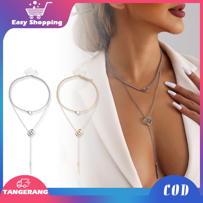 Kalung Rantai Klavikula 2 Layers Kalung Rantai Panjang Korean Kalung Rumbai Panjang