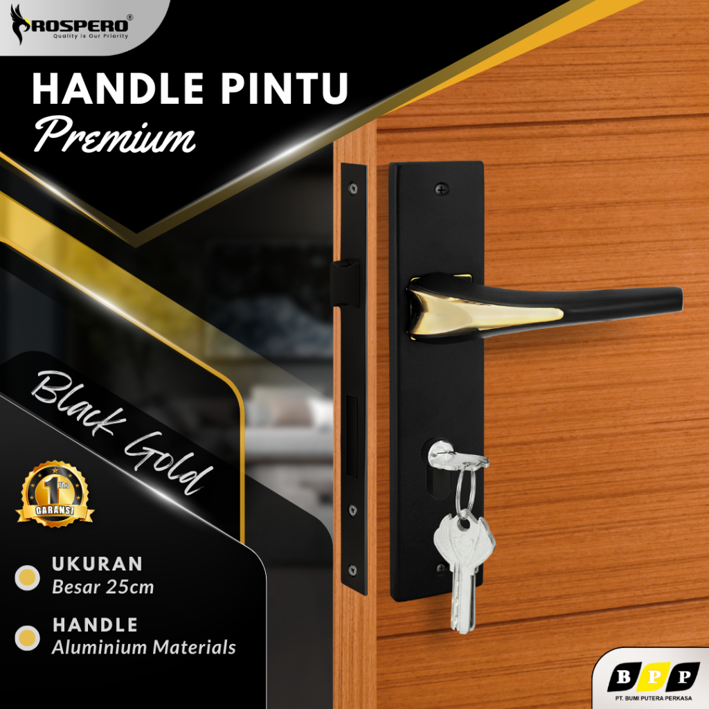 PROSPERO Kunci Pintu Rumah Besar 25cm Premium Modern Black Gold | Handle Set Kunci Pintu 2530