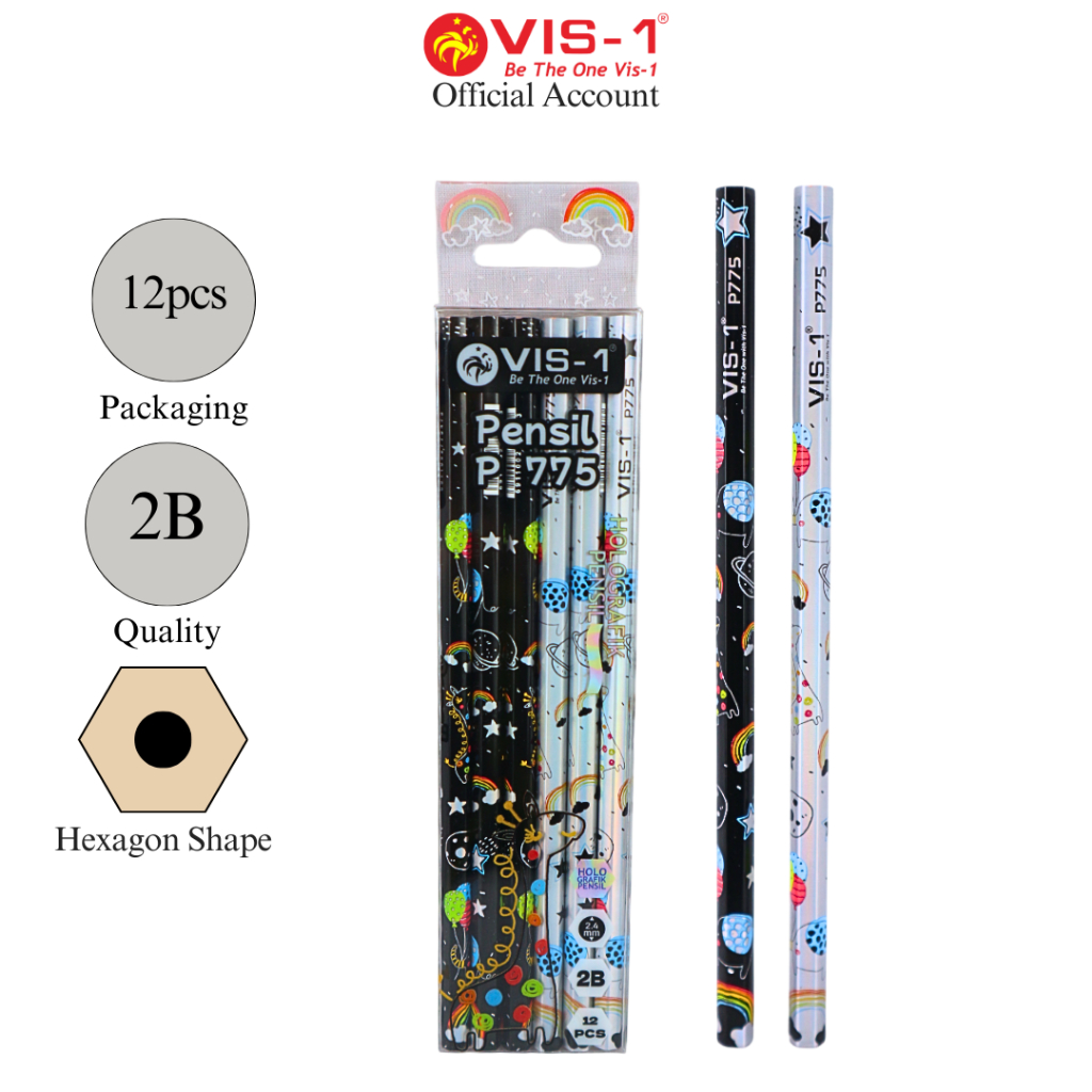 

VIS-1 - Pensil 2B Holografik P-775 / Petelot / Pencil / 2B Pencil / Pensil 2B / 12pcs