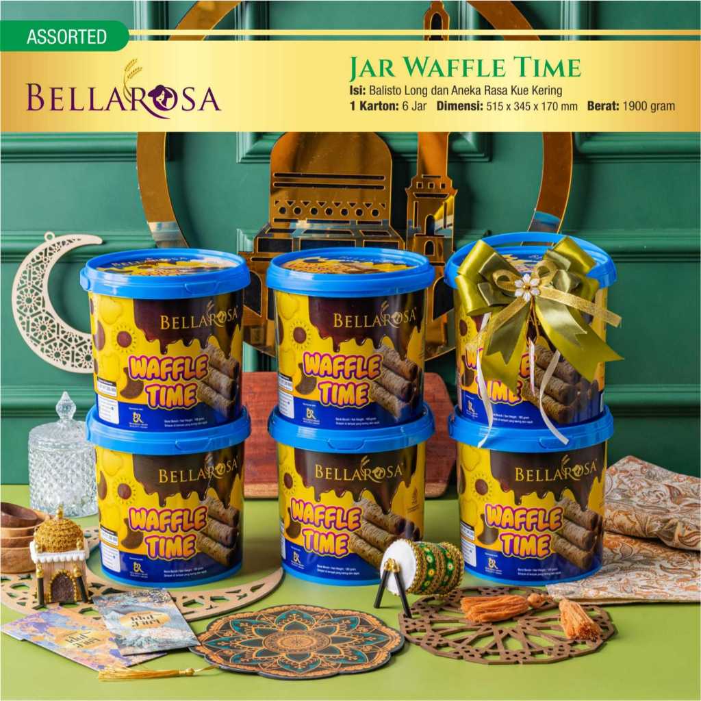 

Bellarosa Waffle Time isi 1 jar kue kering dan waffle Lebaran Idul Fitri