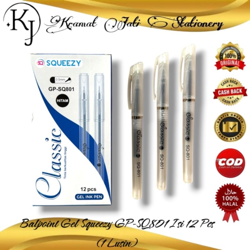 Balpoint Gel Squeezy GP-SQ801 Isi 12 Pcs (1 Lusin)