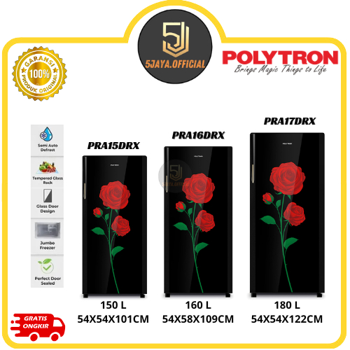 Kulkas Polytron 1 Pintu Kaca + Gagang - PRA15DRX/PRA16DRX/PRA17DRX Polytron