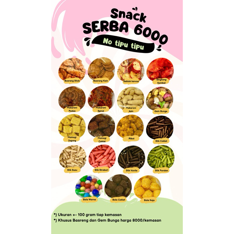

SNACK CAMILAN PEDAS MANIS ASIN SERBA 6000
