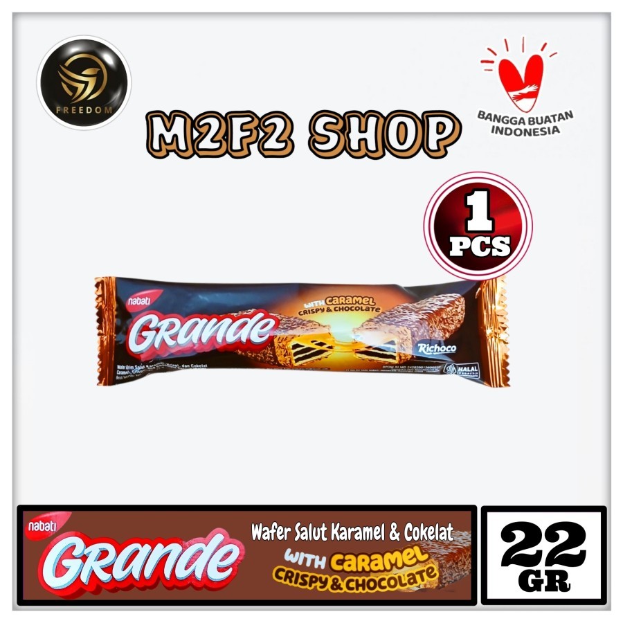 

Nabati Grande With Caramel, Crispy & Chocolate Richoco | Wafer Krim Salut Karamel Krispi & Cokelat - 22 gr (Kemasan Satuan)