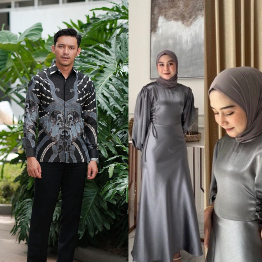 Batik Couple Fuji Dress Satin Silk Maxmara Puffy Kondangan Lamaran Kekinian 2025