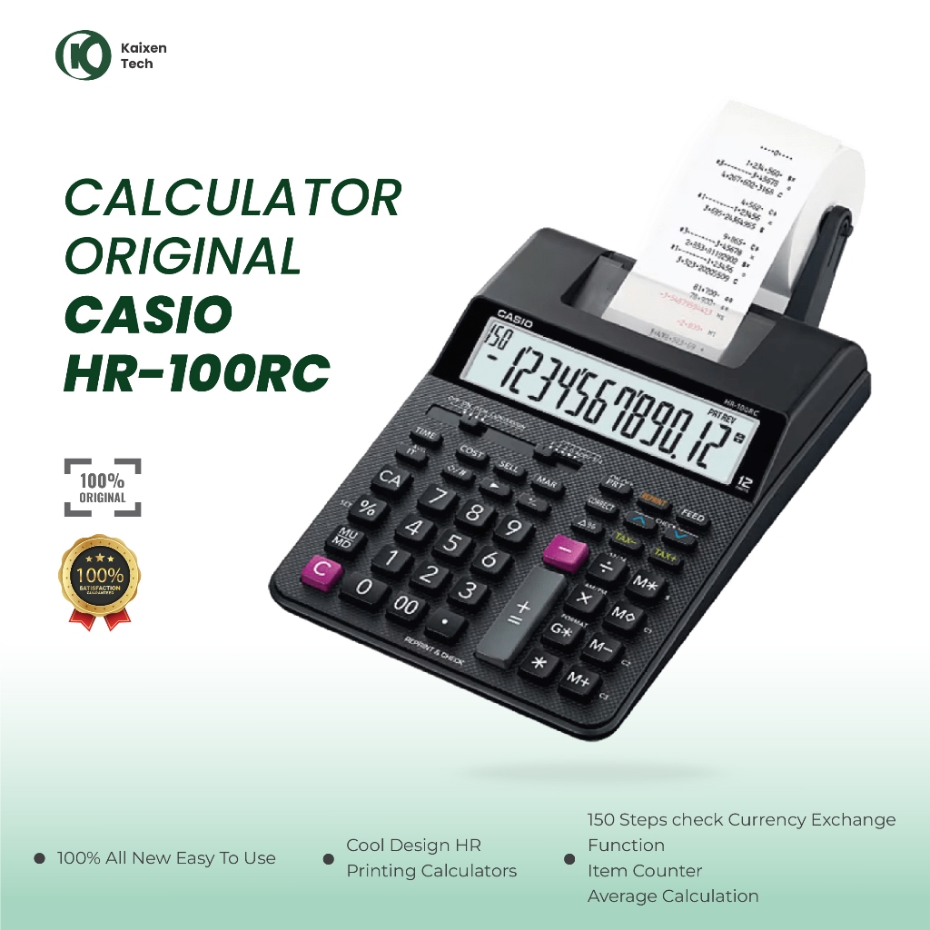 Kalkulator Casio HR-100RC 12 Digit Printing kalkulator Struk Kalkulator Kasir New