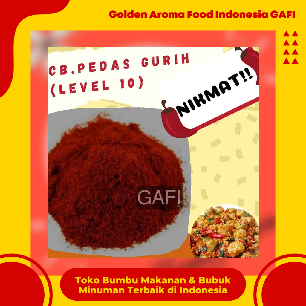 

GAFI Food Cabe Bubuk Pedas Asin Gurih (Level 10) 1 Kg Enak Murah Lezat Halal, Spicy Salty Savory Chili Powder (Level 10) 1Kg