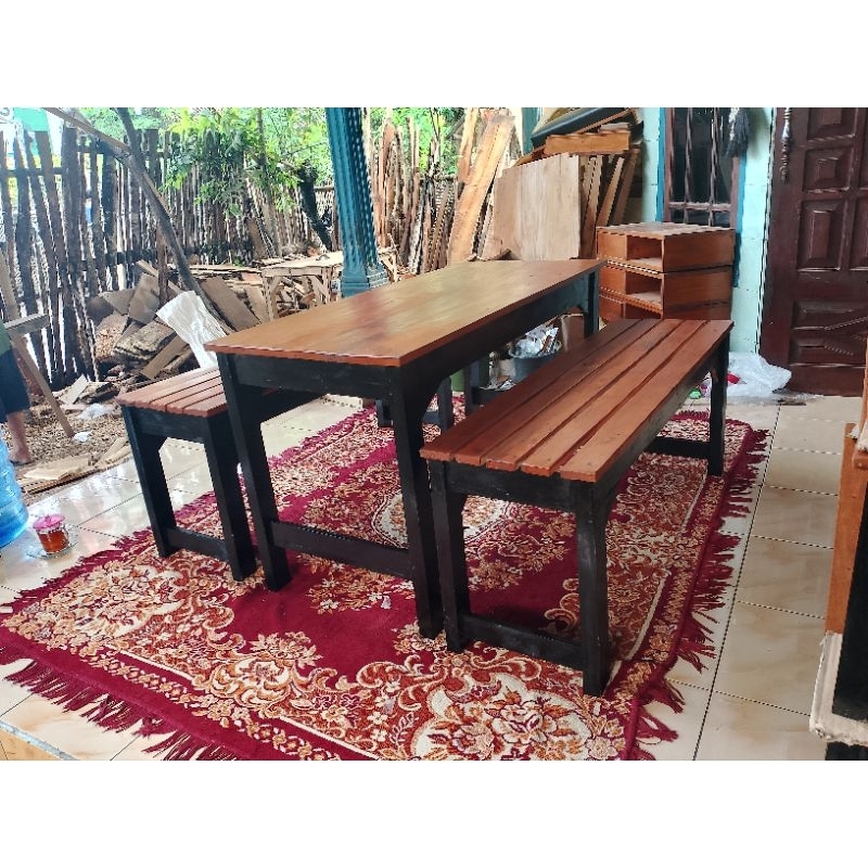 Satu set meja makan meja warkop meja belajar meja bar meja cafe meja komputer meja kayu kursi panjan