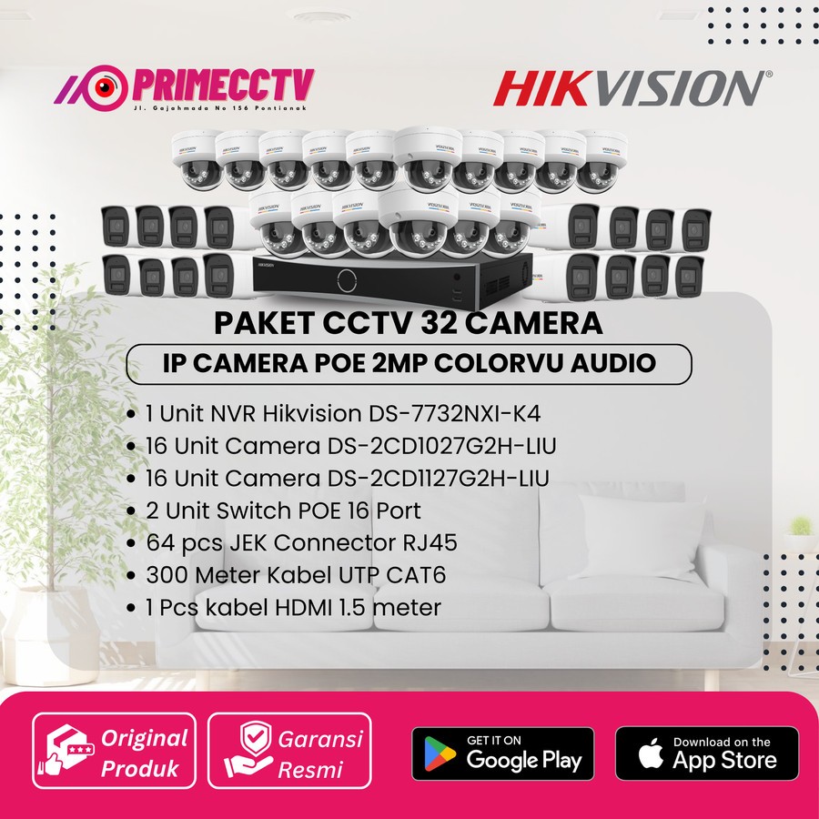 PAKET 32 IP CAMERA HIKVISION 2MP COLORVU AUDIO IP CAMERA POE