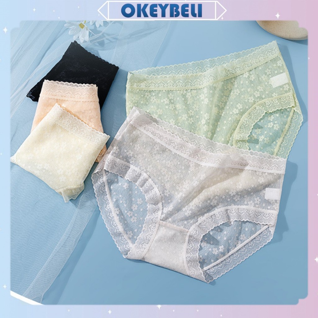 OKEY BELI CD1907 Celana Dalam Wanita Renda Transparan Bahan Lace Seamles Underwear CD Sempak Korea