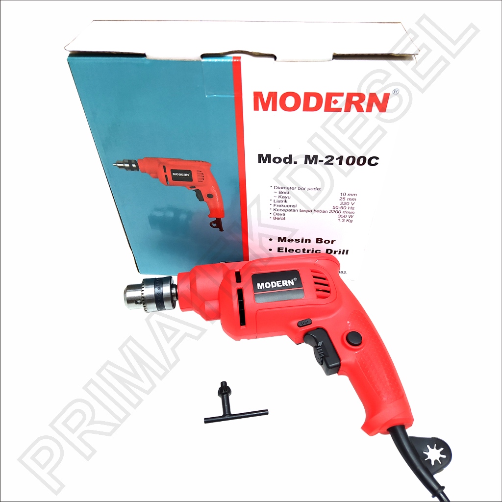 (MODERN M-2100C) Mesin Bor Tangan M2100C MODERN Besi Kayu Listrik 10 mm / Bor Electric Drill 10mm M 