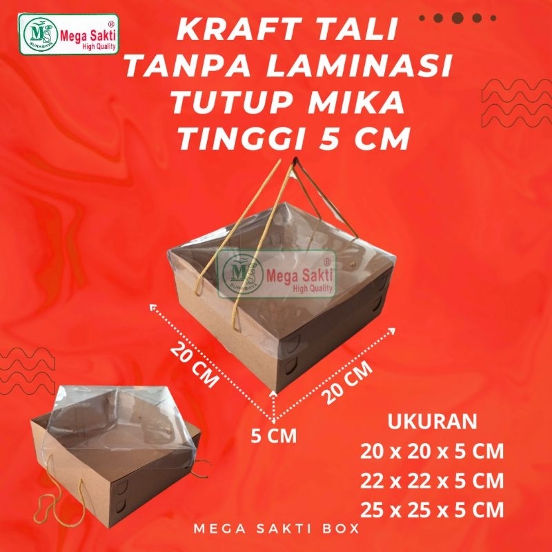 

(ISI 10 PCS) DUS / DOS BOX KUE KRAFT TALI TANPA LAMINASI TUTUP MIKA TINGGI 5 CM UK 20 CM, 22 CM, 25 CM / KARTON BOX KOTAK HAMPERS KRAFT MIKA TALI
