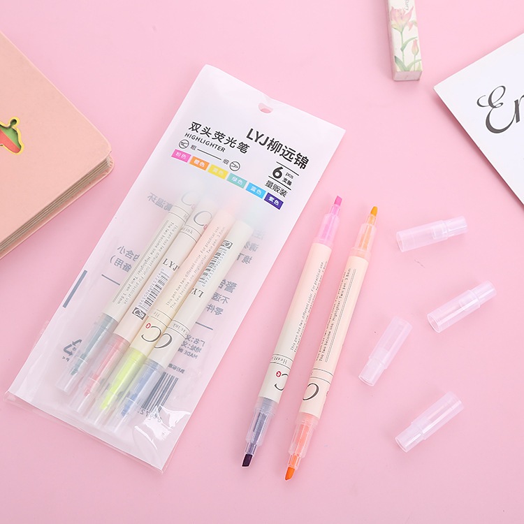 

(CTSHOP1)Stabilo Panjang 2 Sisi Isi 6pcs Warna -Warni Pensil Penanda Tulisan Double Side Highlighter 2in1 Multicolor