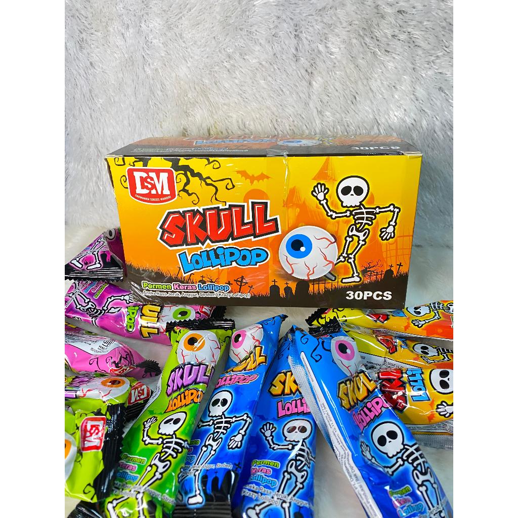 

DSM SKULL PERMEN KERAS LOLIPOP 1 BOX 30 PCS