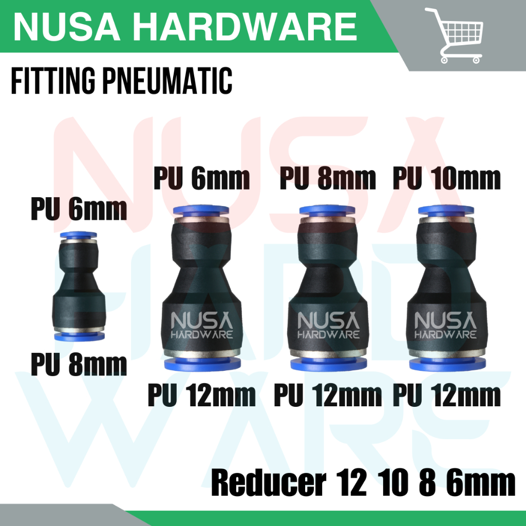 Fitting Reducer Pneumatic Slip Lock Selang PU 6mm 8mm 10mm 12mm / Konektor Lurus Push In Joiner Angi