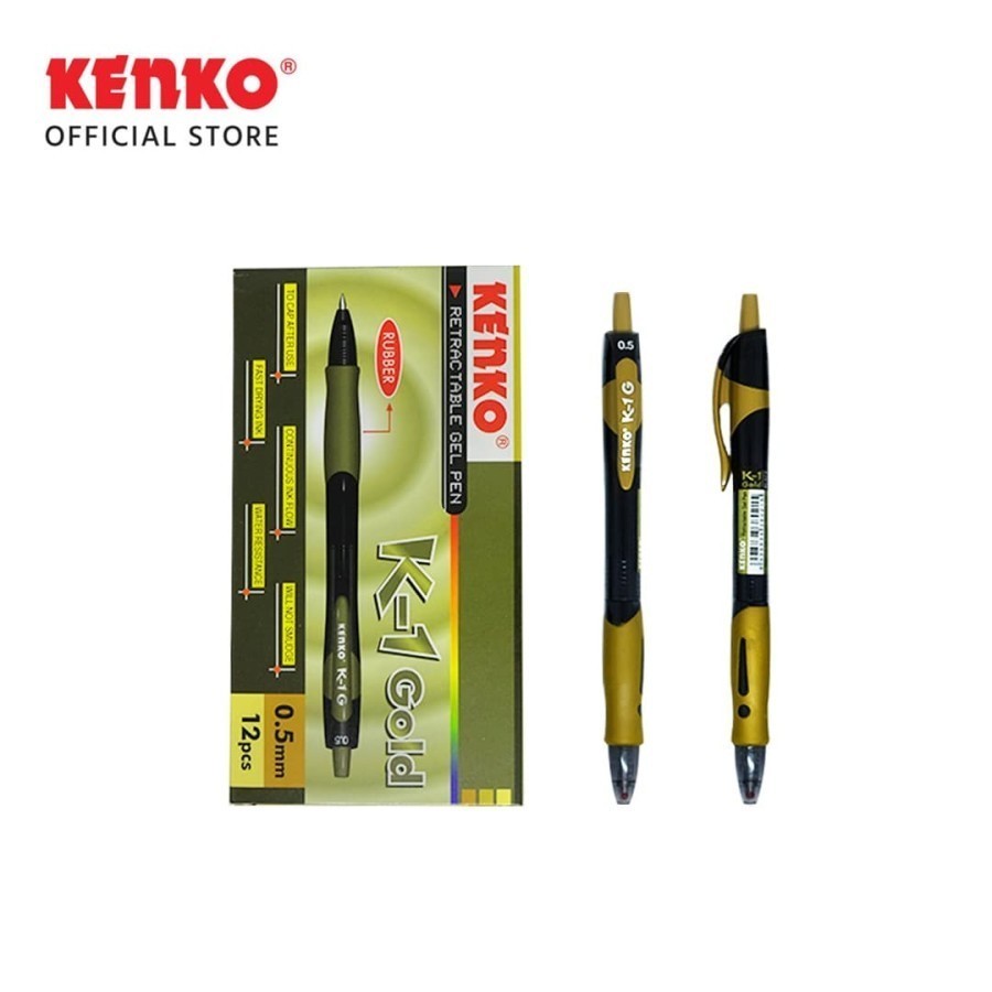 

Kenko Gel Pen K-1 Gold 0.5mm Retractable HITAM Original (12 PCS) / Ballpoint Bolpen Pulpen Gel Kenko K1 Gold 0.5mm Hitam Per Lusin