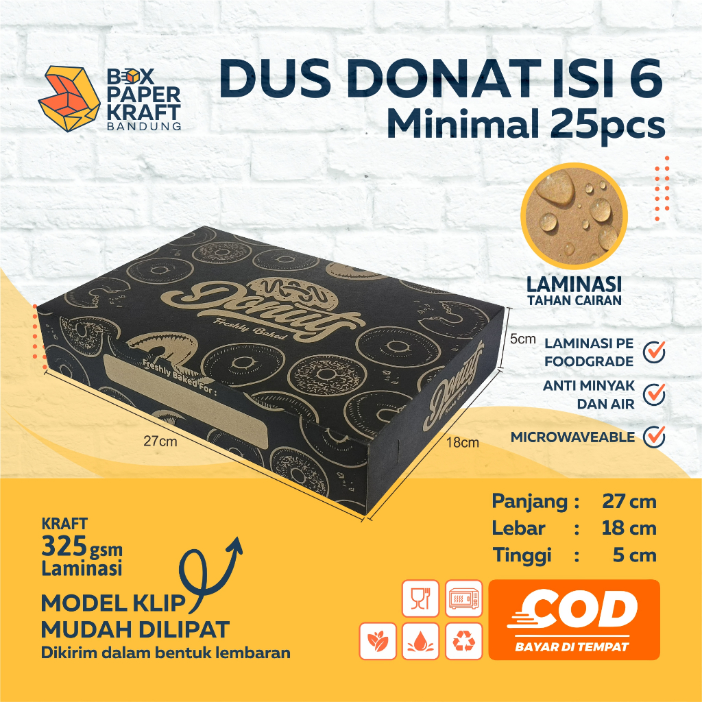Dus Box Kemasan Donat isi 6 size 27x18x5 Bomboloni Kue Roti Donut