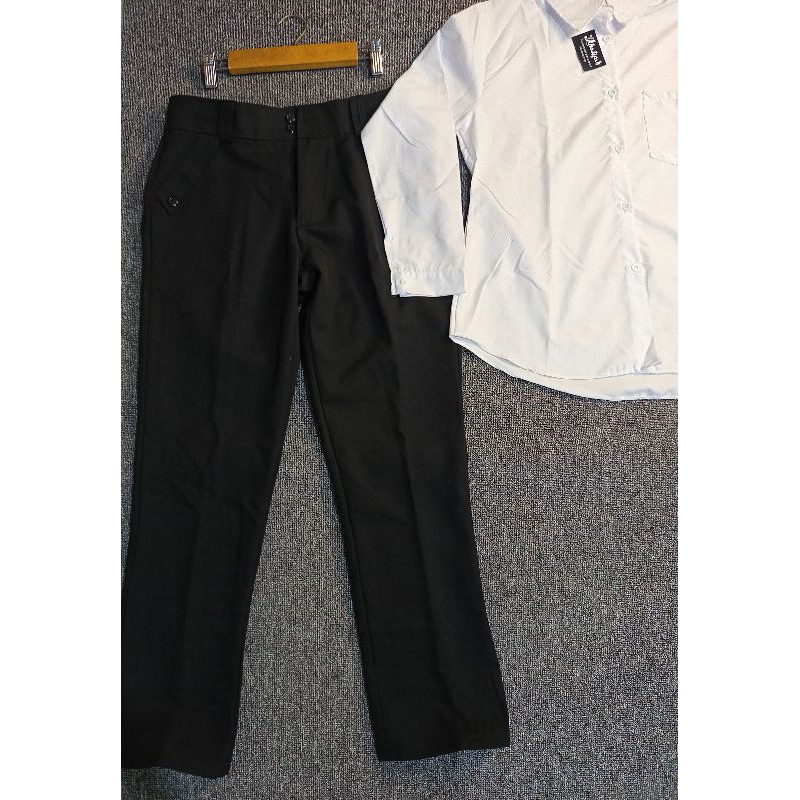 Kemeja lengan panjang wanita warna putih/Set outfit kerja hitam putih/Celana kerja hitam size L
