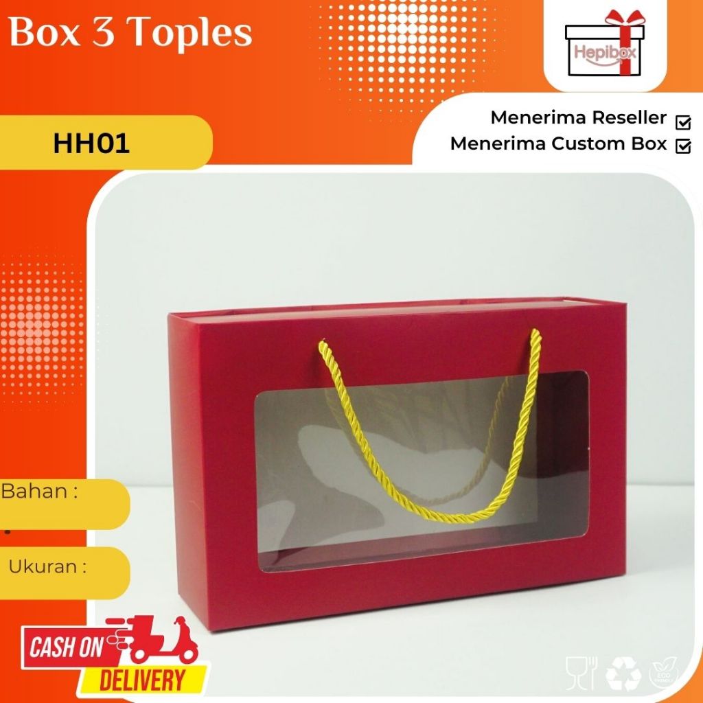 

Box Mika Handle / Kotak Kue / Tas Kue Jinjing / Gift,Hampers, Hijab, Packaging, Kemasan | HH01