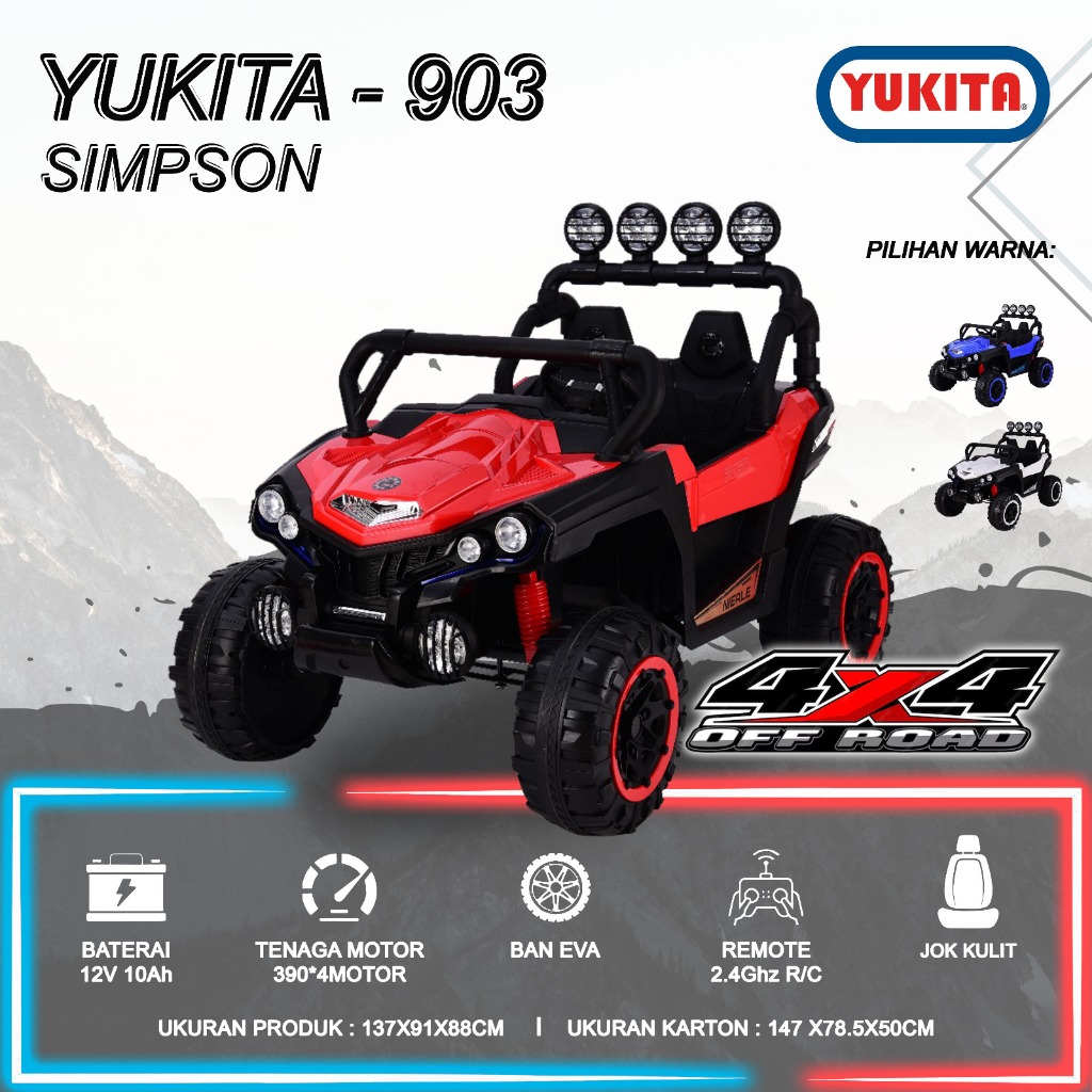 Mainan Mobil Aki Mobil Remote Control Yukita 903 Simpson Ban Karet - Merah