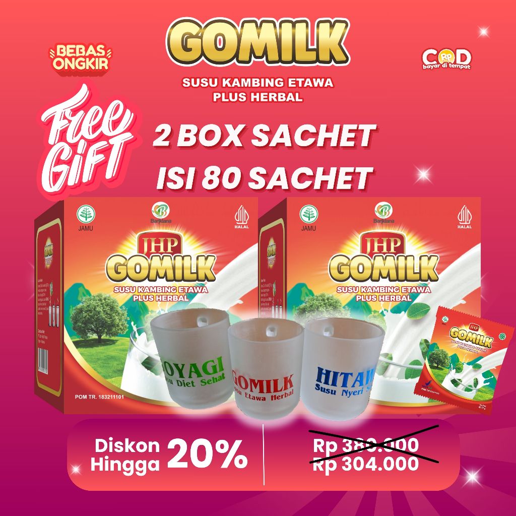 

PAKET RESELLER SUSU GOMILK SACHET 2 BOX ISI 80 SACHET DISKON 20% FREE GIFT