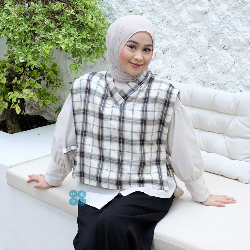 AIKO Flanel Vest | MARU Dailywear | Rompi Vest Flanel Wanita Atasan Formal Cewek Women Office