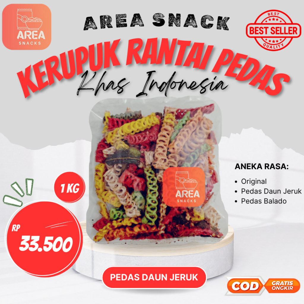 

KERUPUK RANTAI PEDAS KERING DAUN JERUK 1kilo 1 kg SUPER GURIH DAN RENYAH 1kg