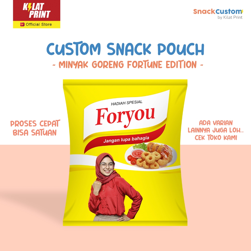 

Snack Custom Foto Teks Bungkus Pouch Jumbo Ala Minyak Goreng Fortune