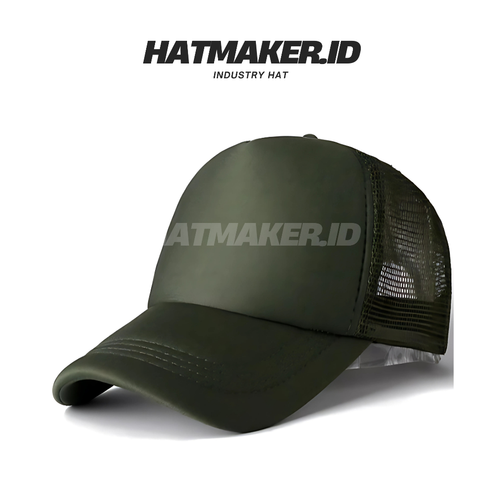 Topi Jaring Trucker Hijau Army Dewasa Premium