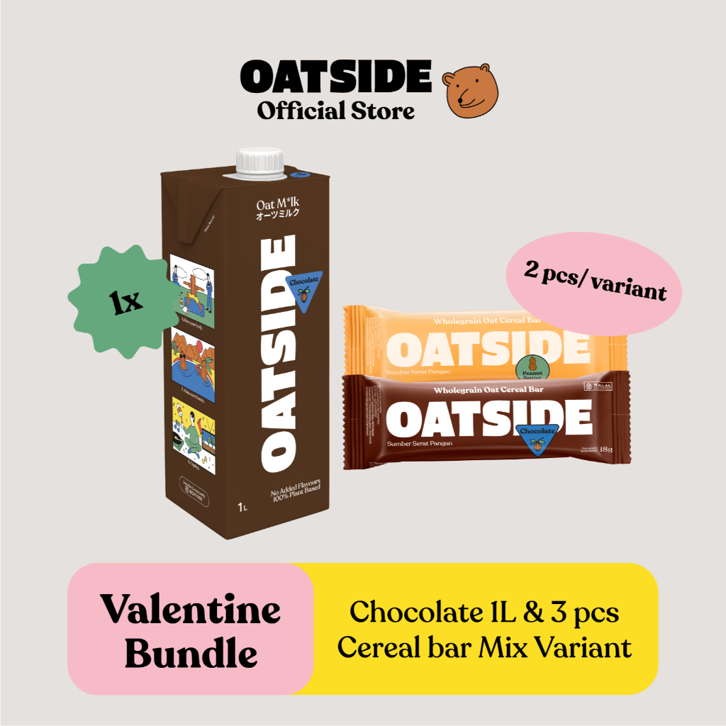 

[VALENTINE BUNDLE] OATSIDE - Oat Milk Chocolate 1L (1pcs) + Mix Cereal Bar Chocolate,Peanut Butter (4pcs)