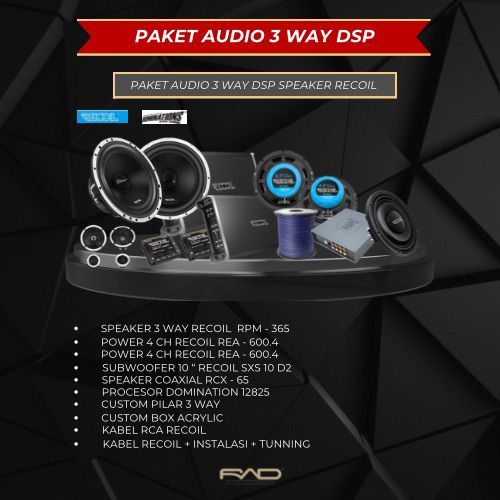 Paket Audio Mobil 3 Way DSP Recoil Premium | Speaker + Subwoofer + Power + Instalasi Lengkap