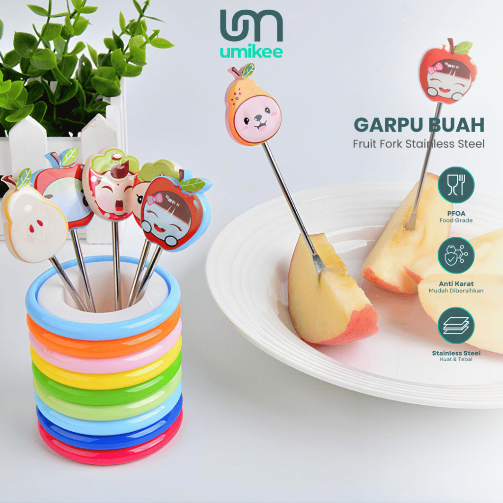 Umikee Garpu Buah Motif Lucu Garpu Dessert Lucu Garpu Buah Mini Stainless Isi 6pcs