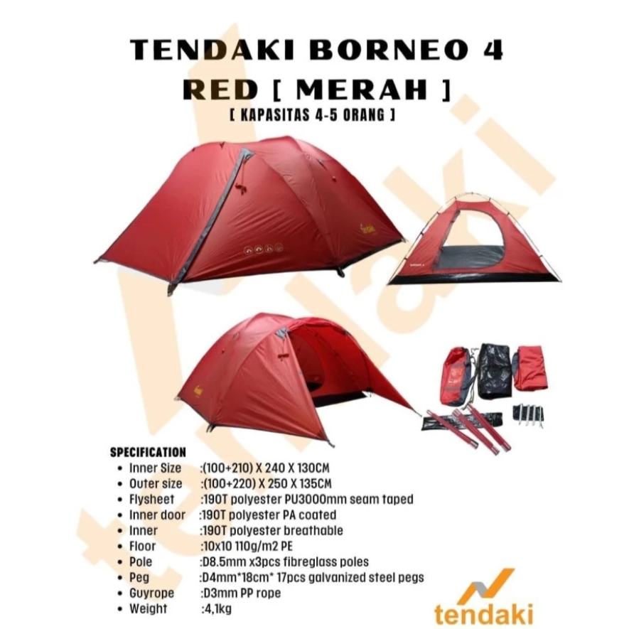 TENDAKI BORNEO 4 MERAH (Kapasitas 4-5 Orang)