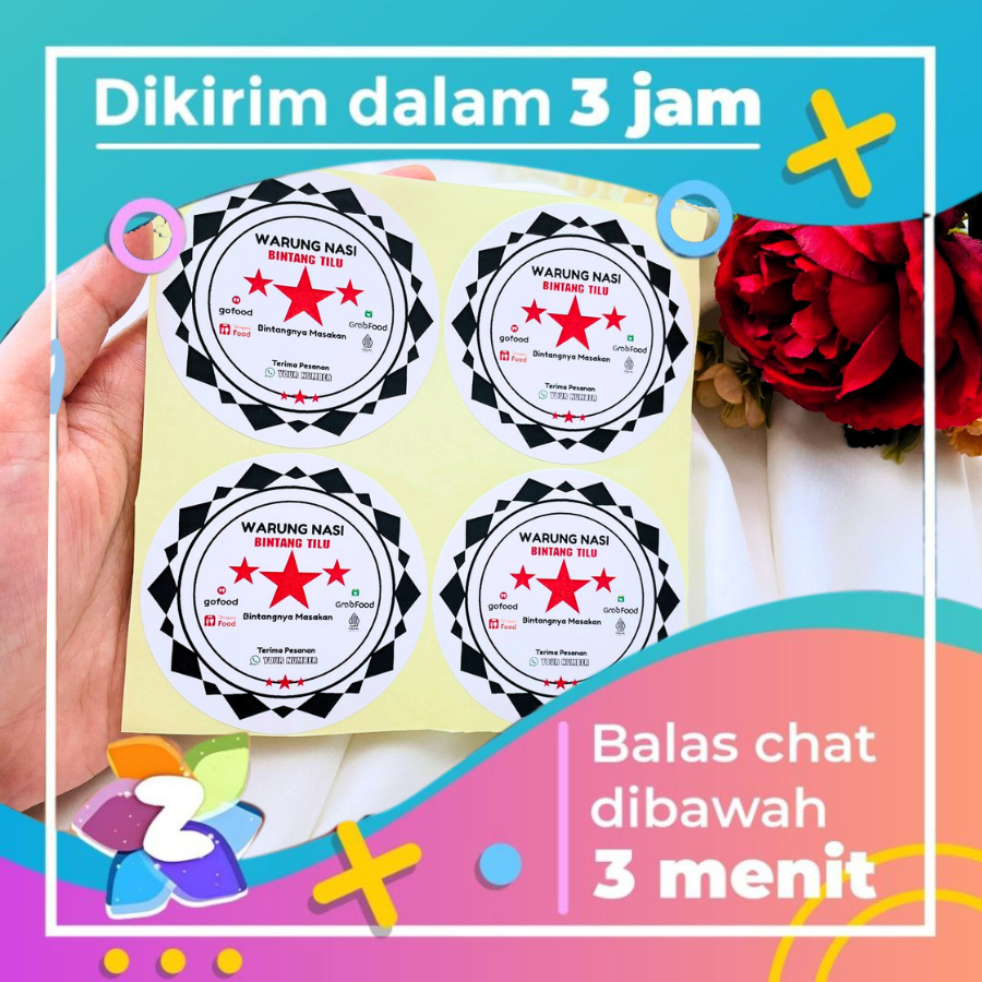 

9-15 Cetak Stiker Makanan Warung Nasi Label Restoran Packaging Kardus Dus Box Sticker Bulat Chromo