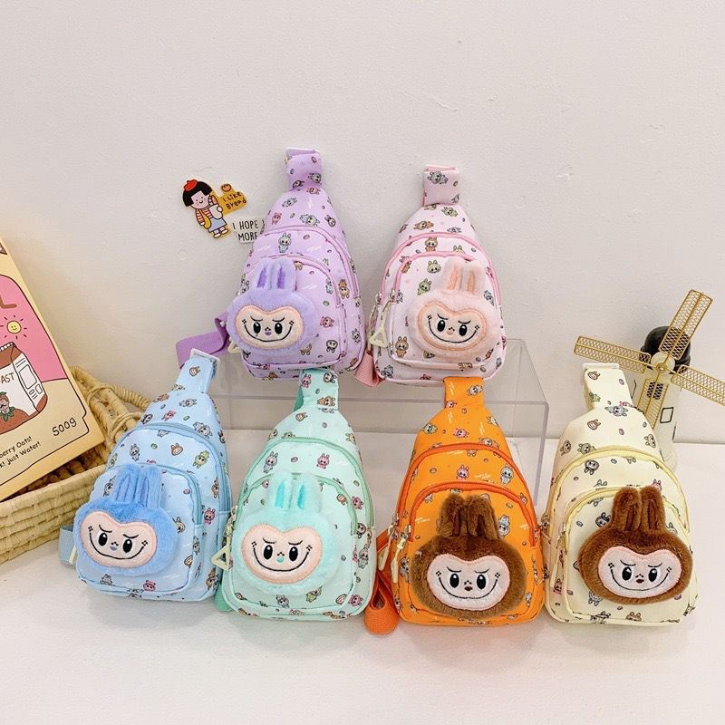 #DS207 TAS SELEMPANG MINI ANAK 2 SLOT KARAKTER BONEKA LABUBU 3D UKURAN KECIL SLING BAG ANAK PAUD TK 