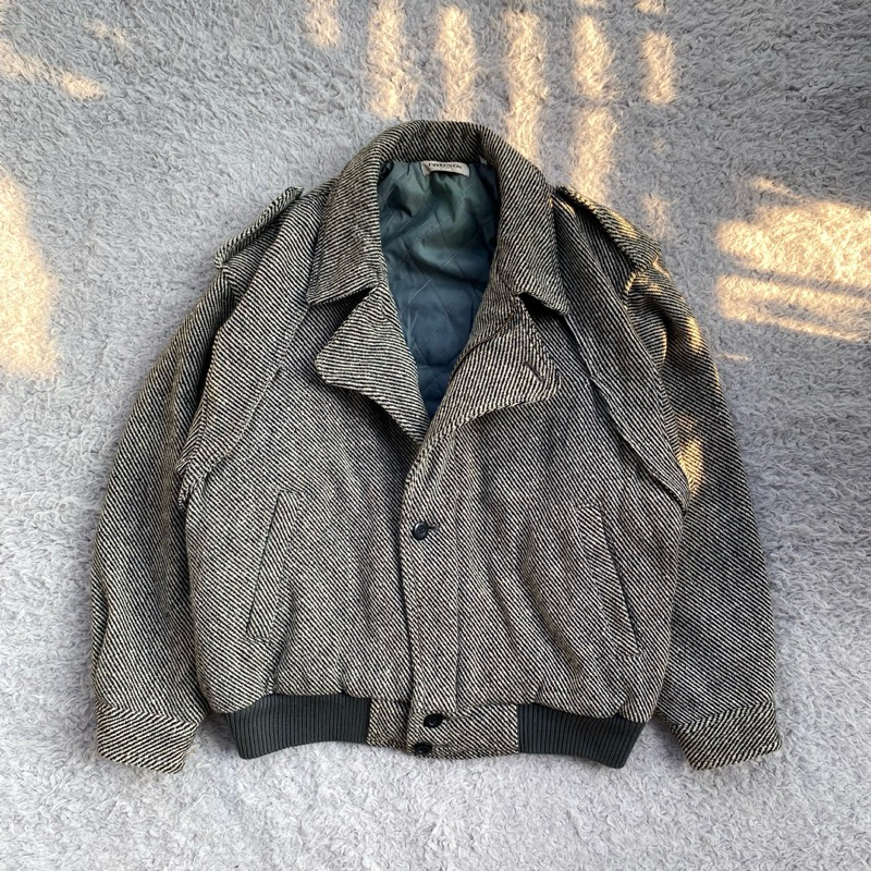 VINTAGE JACKET RIVERSON - TWEED WOOL HARRINGTON CROSSLINE - Jaket vintage wool - knit wool jacket - 
