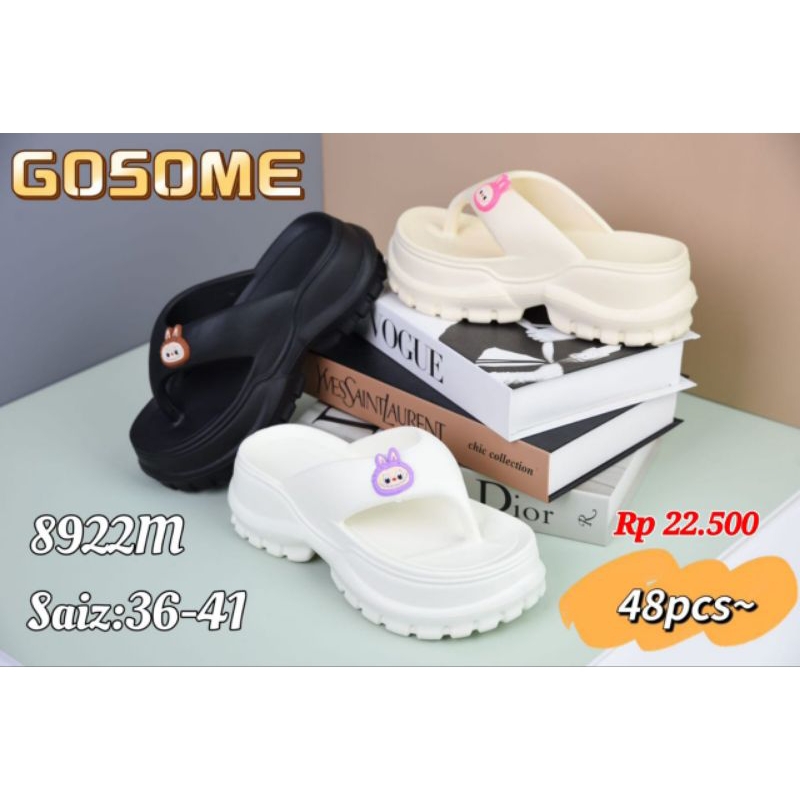 sandal japit karet gosome labubu cewek wedges  dewasa ringan polos anti slip anti air kuat dan tahan