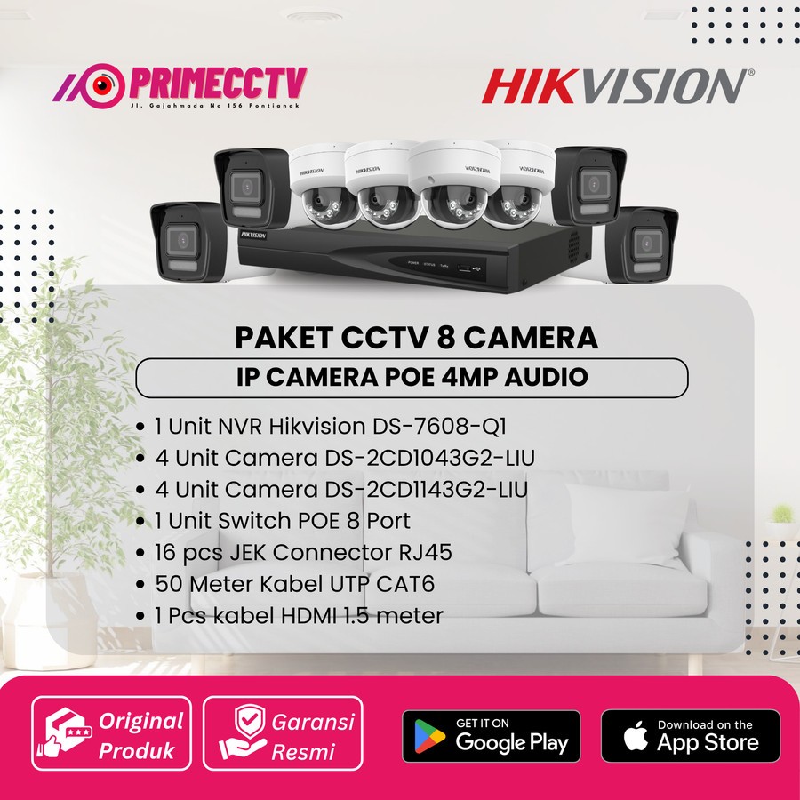 PAKET 8 IP CAMERA HIKVISION 4MP AUDIO