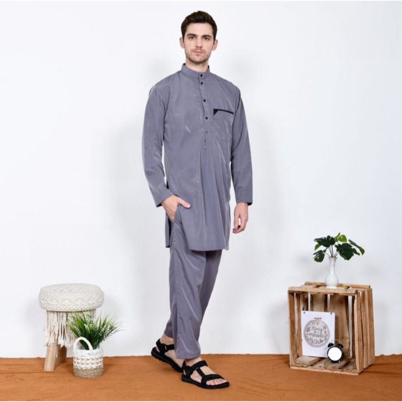 hot koko setelan polos pria dewasa lengan panjang - koko kurta pakistan pria set baju dan celana -