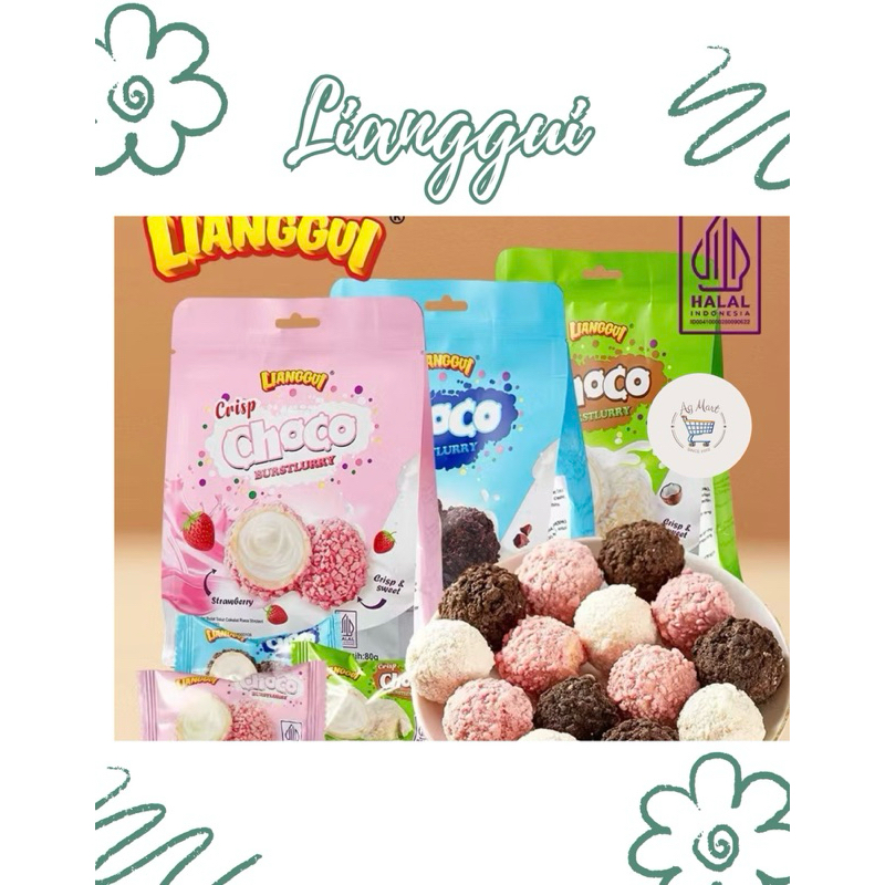 

LIANGGUI Crisp CHOCO COCONUT/ STRAWBERRY/ CHOCO & MILK BURSTLURRY CRISPY & SWEET Wafer Bulat Salut 80gr NET WEIGHT 80g