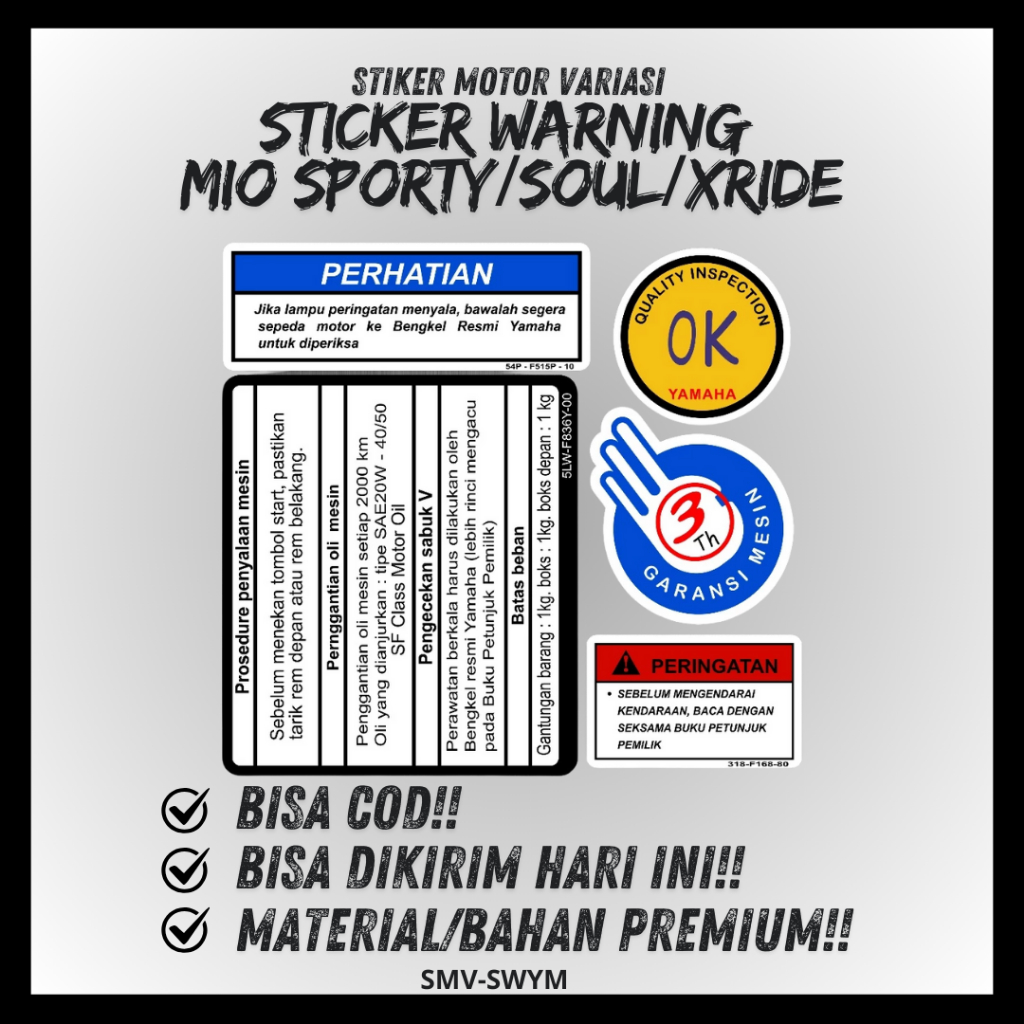 STIKER WARNING YAMAHA MIO SPORTY STIKER PROSEDUR MIO SOUL XRIDE STIKER DEK DASHBORD DEPAN YAMAHA MIO