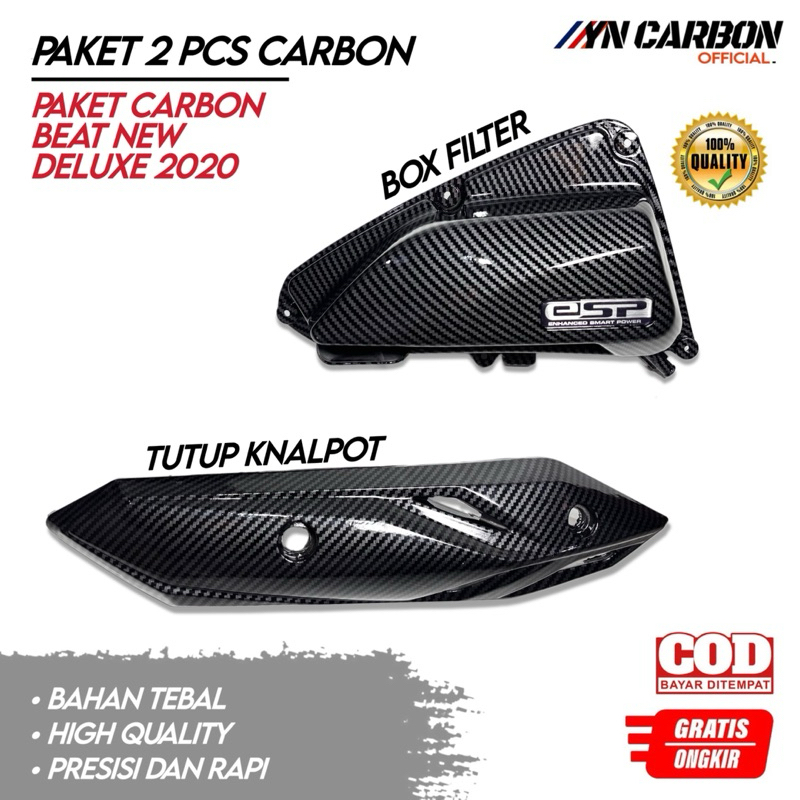 Paket 2 Pcs Cover Box Filter Beat 2020 Carbon Tutup Knalpot Beat 2020 Cover Box Filter Beat New Delu