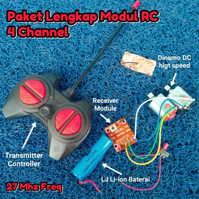 Modul RC 4 Channel Paket Hemat Lengkap Frekuensi 27Mhz, Transmitter & Receiver Controller 4 Saluran 