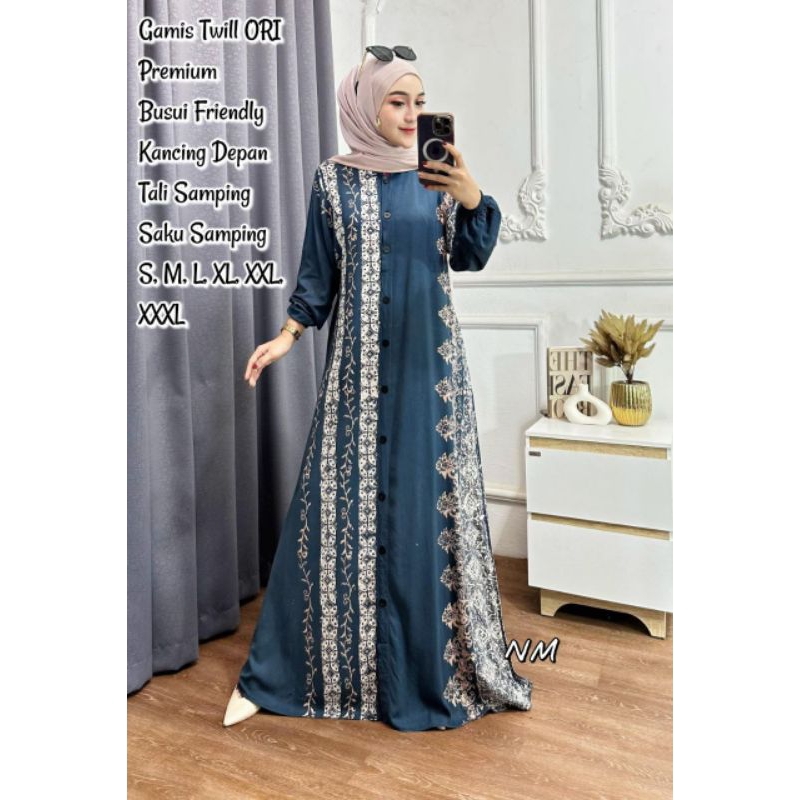 Gamis Twill Ory/Gamis Twill Pekalongan/Gamis Twill Busui Kancing/Resleting Depan