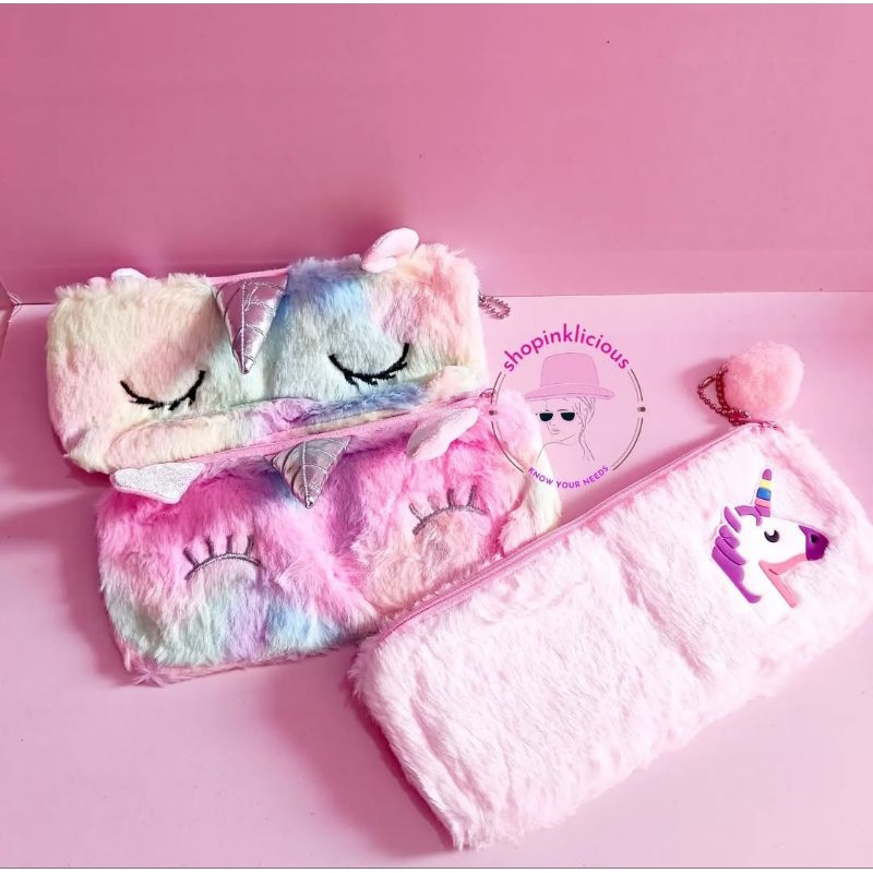 Kotak Pensil Bulu Unicorn