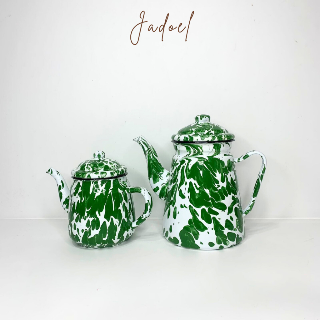 JADOEL Teko Enamel Motif Blirik Hijau Unik aesthetic antik 1.8L 0.85L Teko enamel seng premium