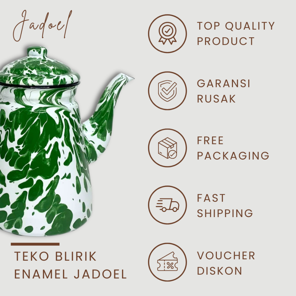 JADOEL Teko Enamel Motif Blirik Hijau Unik aesthetic antik 1.8L 0.85L Teko enamel seng premium