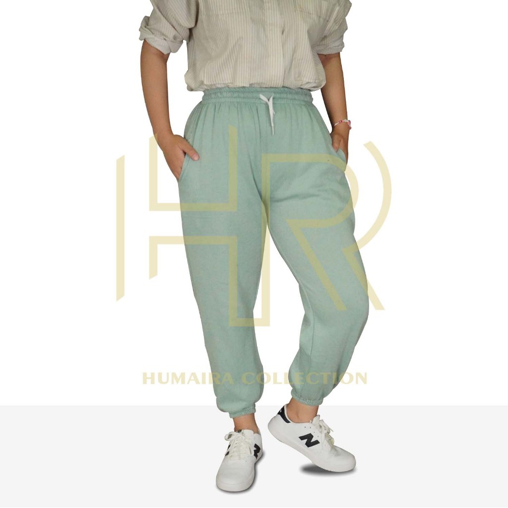 Humaira Celana Jogger/Joger Sweatpants Fleece Untuk Pria Dan Wanita - Hijau Mint